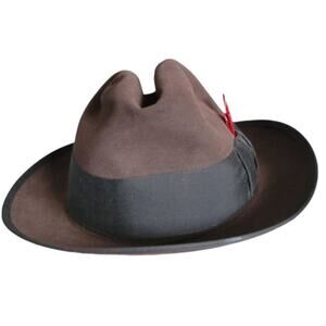Stetson Vintage Fedora Style Brown Suede Hat with Red Feather Sz 6 7/8